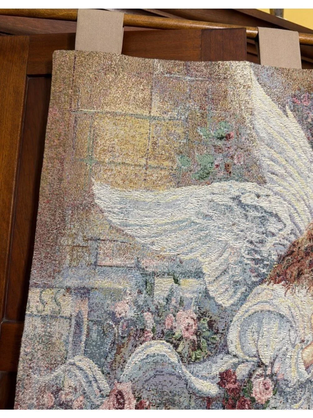Angel Love Tapestry Wall Hanging Lena Liu Floral Design Wood Rod Top Bottom USA